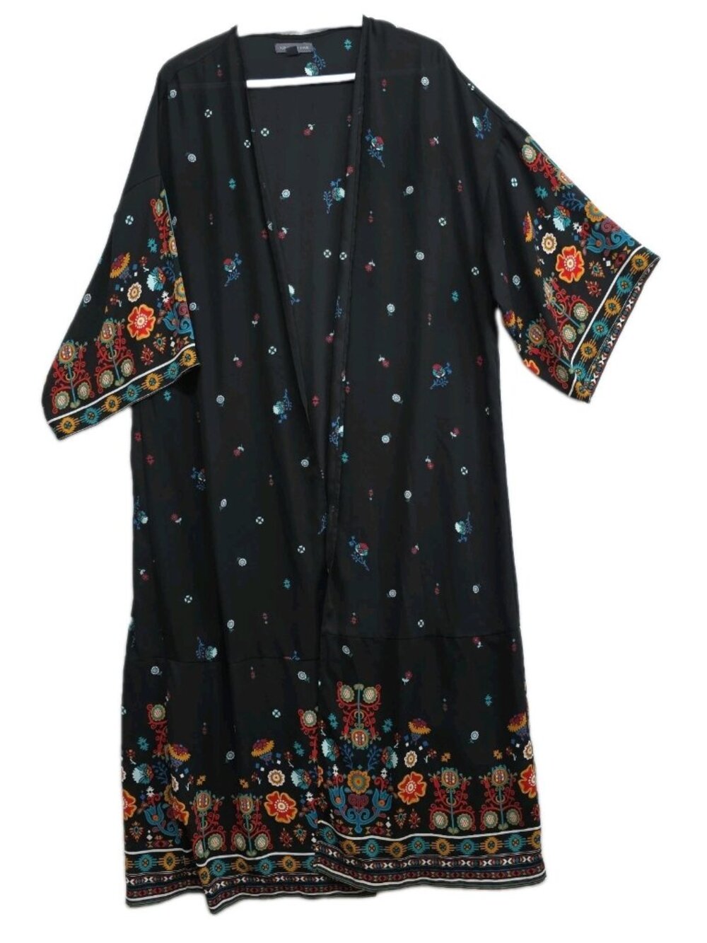 Kendall & Kylie Womens Black Floral Kimono Boho Long Duster Open Front OSFM